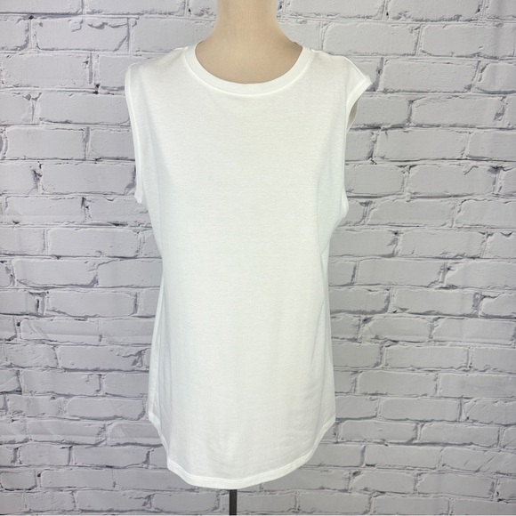 Eileen Fisher Ribbed Tank Top White Large Stretch Tencel Lagenlook Minimalist - Picture 1 of 8